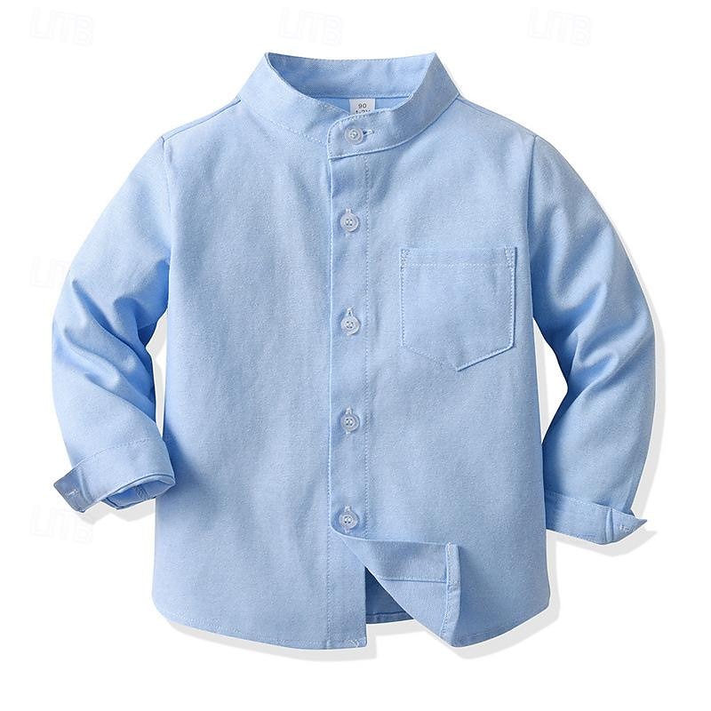 Boys 3D Solid Color Shirts Long Sleeve Summer Spring Fashion Basic Kids 4-12 Years Shirt collar Outdoor Casual Daily Regular Fit