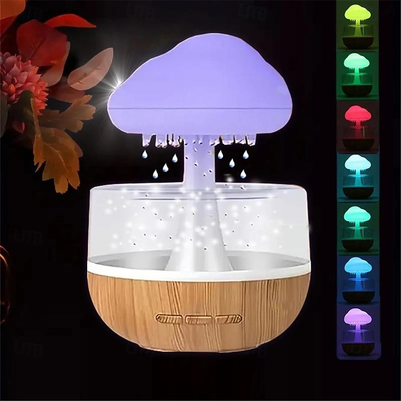 USB Rechargeable Mushroom Rain Cloud Humidifier 7 LED Light Droplet Essential Oil Diffusers Rain Cloud Night Light Sleep Light Room Small Night Light Living Room Decorative Light  1PC