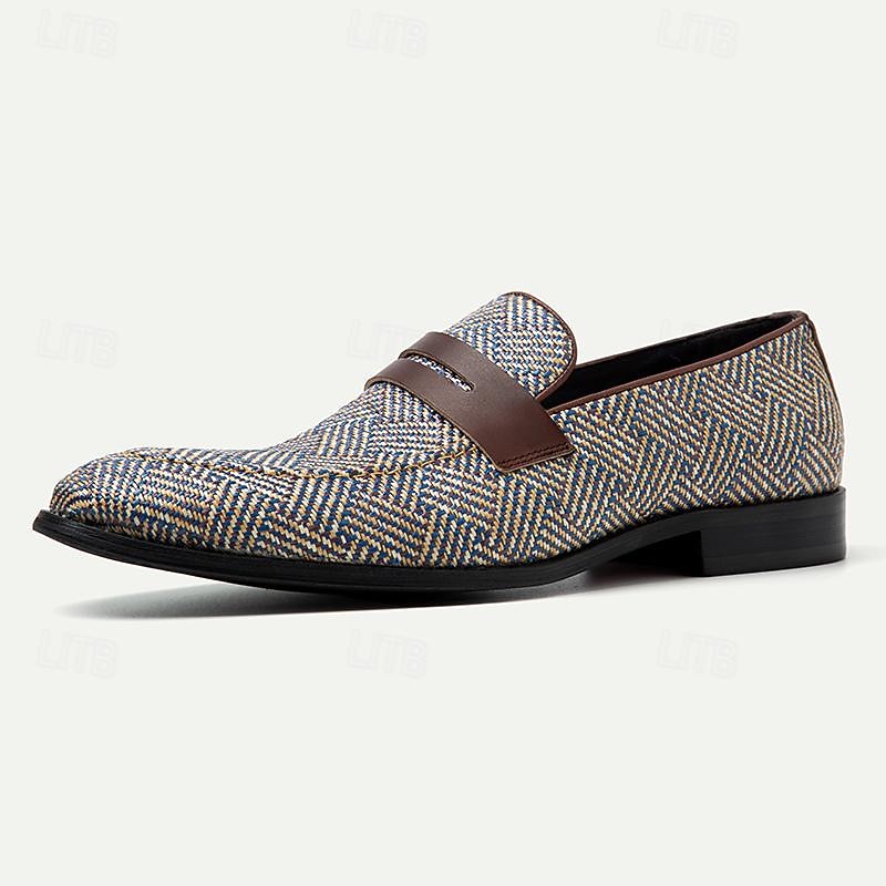 Men's Tweed Penny Loafers with Leather Strap - Comfortable Casual and Office Wear Slip-On Shoes3