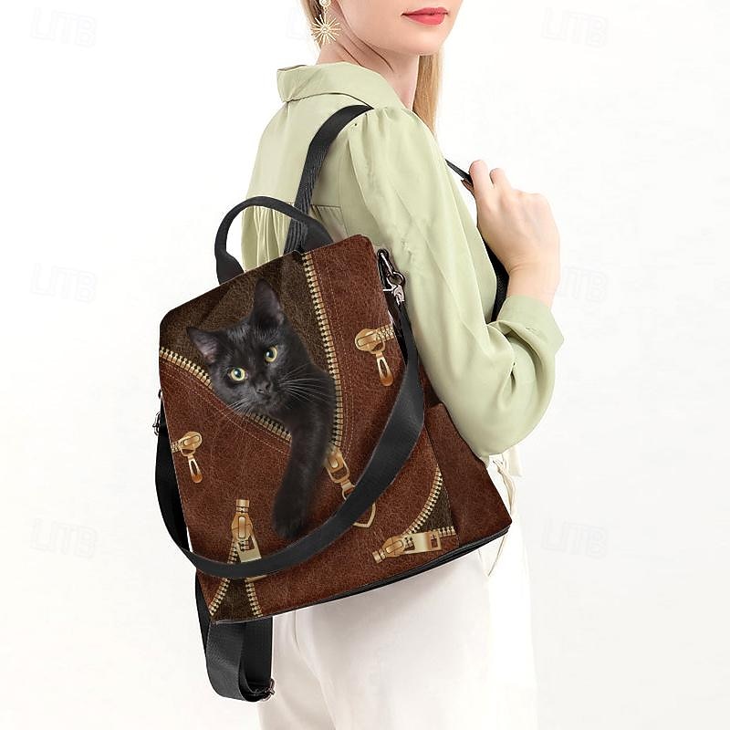 Large Capacity Black Cat Animal Print Multi-Carry Backpack - Durable and Spacious School Bag with Adjustable Straps, Available in Two Colors2