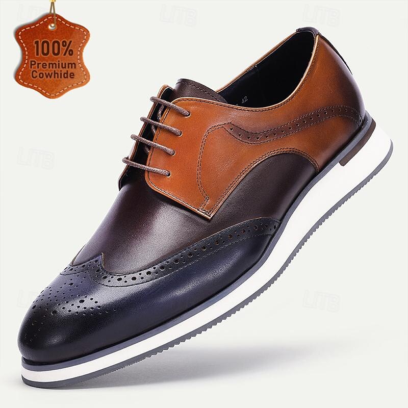 Men's Wingtip Oxford Dress Shoes - Premium Cowhide Leather Lace-Up Formal Footwear