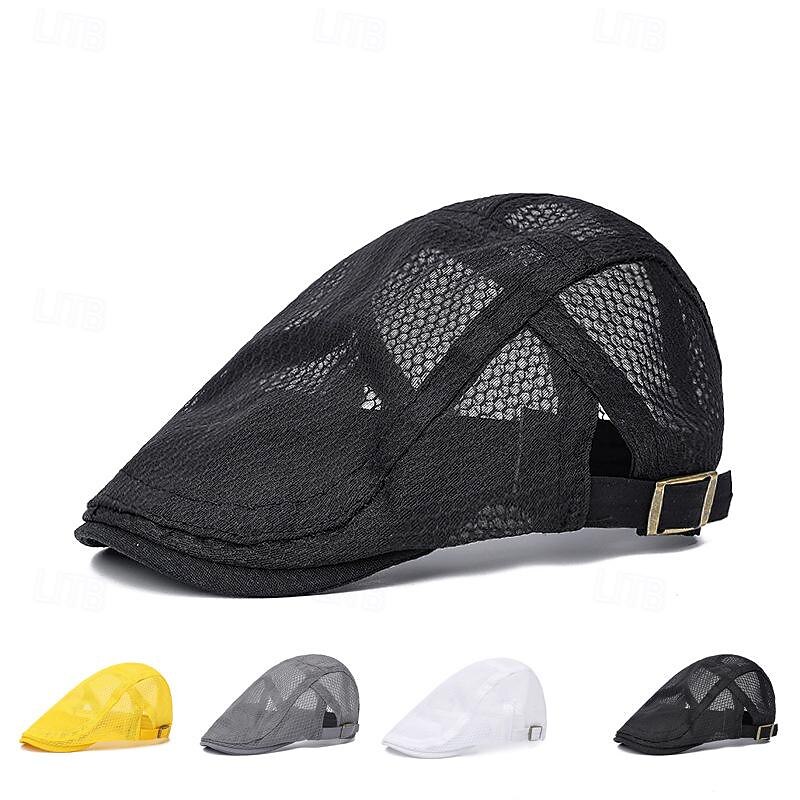 Men's Flat Cap Ascot Hat Newsboy Hat Black White Acrylic Fibers Mesh Fashion Casual Street Daily Plain Adjustable Sunscreen Breathable - Main Image