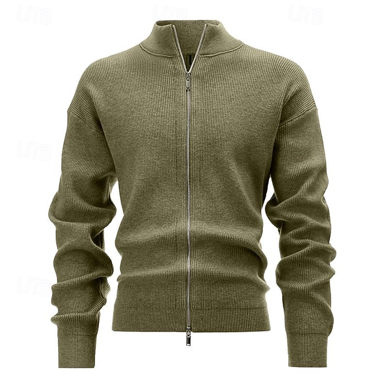 Men's Cropped  Sweater Cardigan Sweater Zip Sweater Knit Sweater Ribbed Knit Regular Solid Color Stand Collar Fashion Classic Daily Wear Date Clothing Apparel Fall & Winter Black Brown S M L4