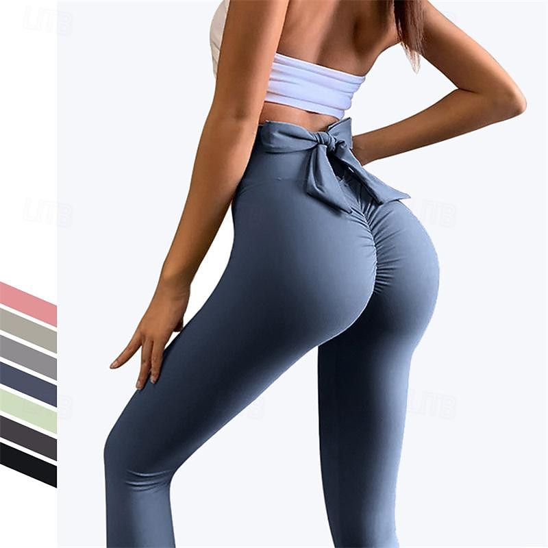 Women's Yoga Pants Yoga Leggings Tie Knot Elastic Waistband High Waist Pilates Gym Workout Workout Tights Solid Color Yellow Pink Navy Blue Sports Activewear Stretchy Slim