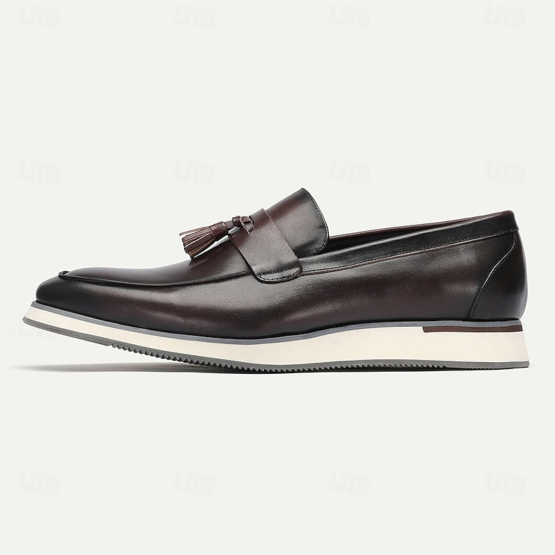 Men's Cowhide Loafers with Tassel Detail and White Sole for Elegant and Casual Wear4