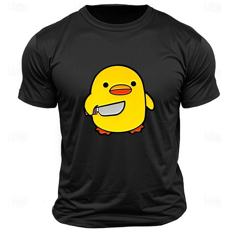 Men's Little Yellow Duck Funny T Shirt Tee Top 100% Cotton Short Sleeve Graphic Shirt Black White Dark Grey Comfortable Tee Street Sports Outdoor Fashion Designer Clothing2