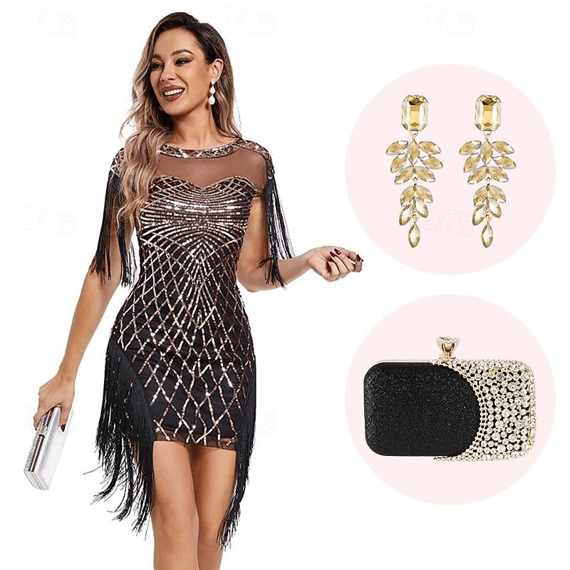 Retro Vintage Roaring 20s 1920s Flapper Dress Cosplay Costume Outfits The Great Gatsby Wedding Guest Sequins Tassel Fringe Fancy Dress Women's Christmas Halloween Carnival Halloween Party / Evening