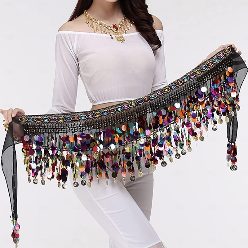Womens Belly Dance Hip Scarf  Sweet Belly Dance Skirt Wrap Performance Bling Sequins Coins Belly Dance Costume2