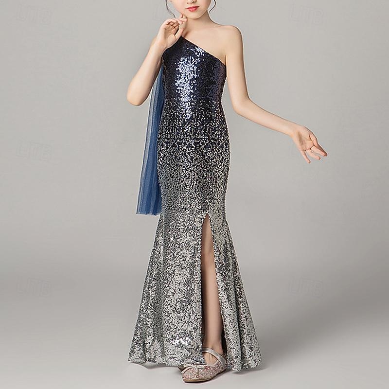 Girls' 3D Solid Color Party Dress Sleeveless Summer Performance Party Birthday Princess Beautiful Sweet Kids 4-12 Years Party Dress Fishtail Dress Maxi Regular Fit2