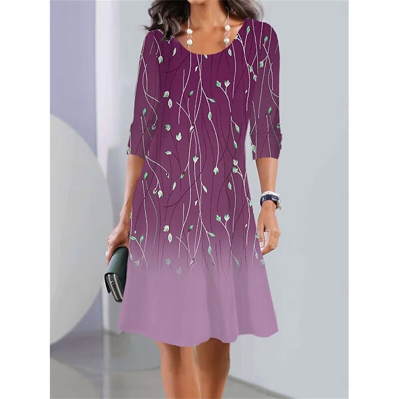 Women's Casual Dress Floral Print Crew Neck Mini Dress Stylish Casual Daily Date Long Sleeve Summer2