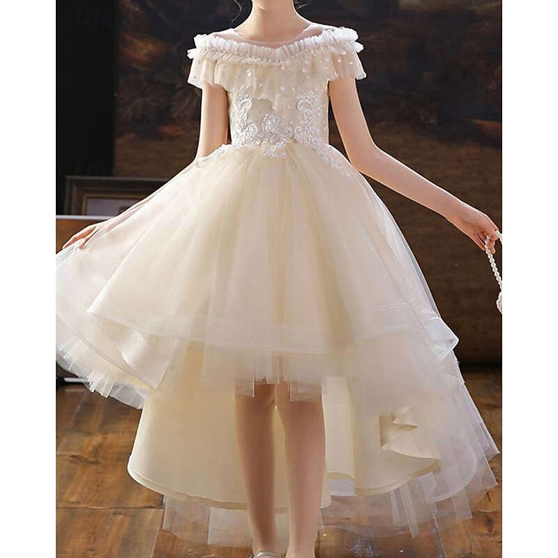 Girls' 3D Solid Color Party Dress Sleeveless Summer Performance Party Birthday Princess Beautiful Sweet Kids 4-12 Years Party Dress Swing Dress Tulle Dress Asymmetrical Regular Fit3