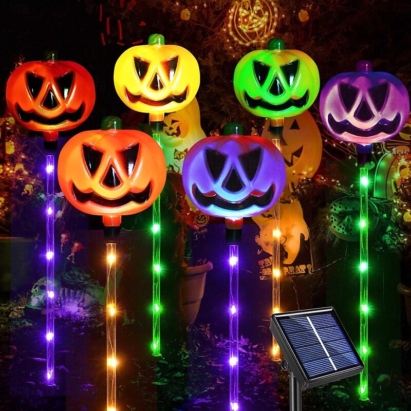6pcs Solar Halloween Pumpkin Garden Stake Lights Light Up Pumpkin, Solar Halloween Yard Stake Outdoor Waterproof Lighted Pumpkin Lights for Garden Patio Yard Pathway Grave Decor2