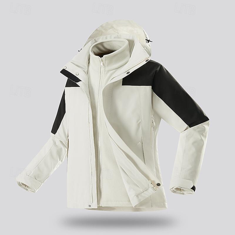 Men's Hiking Jacket Rain Jacket Hardshell Jacket Winter Outdoor Color Block Thermal Warm Windproof Water Resistant 3-in-1 Jacket Windbreaker Jacket Traveling Black White Army Green Khaki2