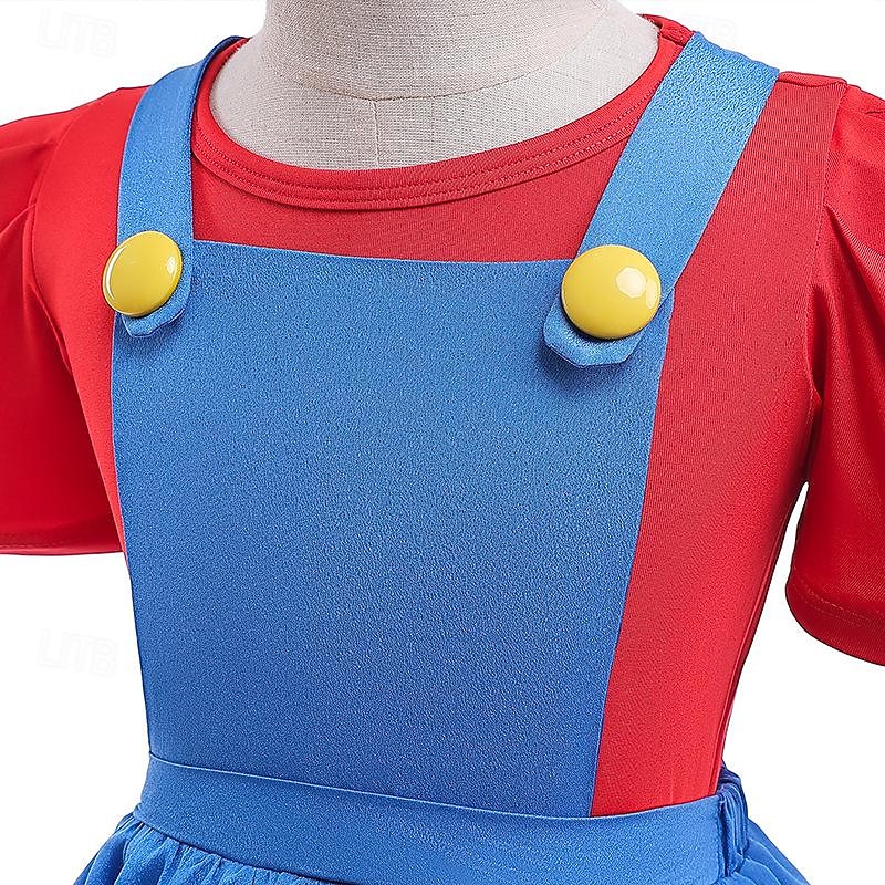 Super Bros Plumber Dress Costume T-shirt Cosplay Movie Cosplay for Girls' Kid's Carnival Performance Party4