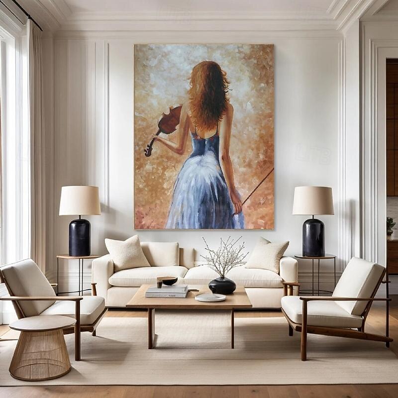 Girl Playing Violin Painting handmade Lady with Violin Painting hand painted Abstract Modern Woman oil painting Artwork Large ballet oil painting Wall Art Minimalist Art for bedroom wall decoration4