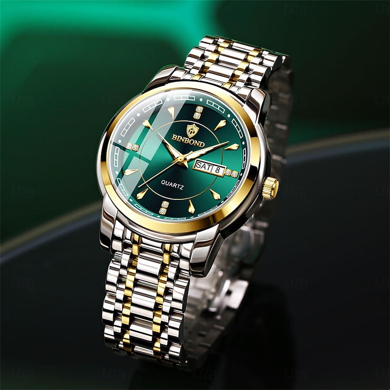 BINBOND Men Quartz Watch Minimalist Fashion Business Wristwatch Luminous Calendar Date Week Waterproof Steel Watch4