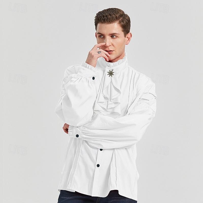 Retro Vintage Punk & Gothic Medieval Blouse / Shirt Masquerade Vampire Knight Ritter Outlander Flounced Solid Colored Fancy Dress Men's Pirate Fantasy Royal Carnival Masquerade Performance Party