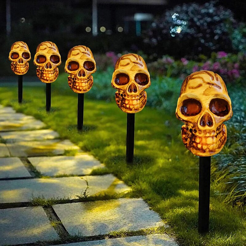 5pcs Solar Halloween Outdoor Waterproof Lawn Lights Pumpkin Skull Headlights Villa Courtyard Walkway Outdoor Garden Landscape Lamp Halloween Party Scary Night Light4