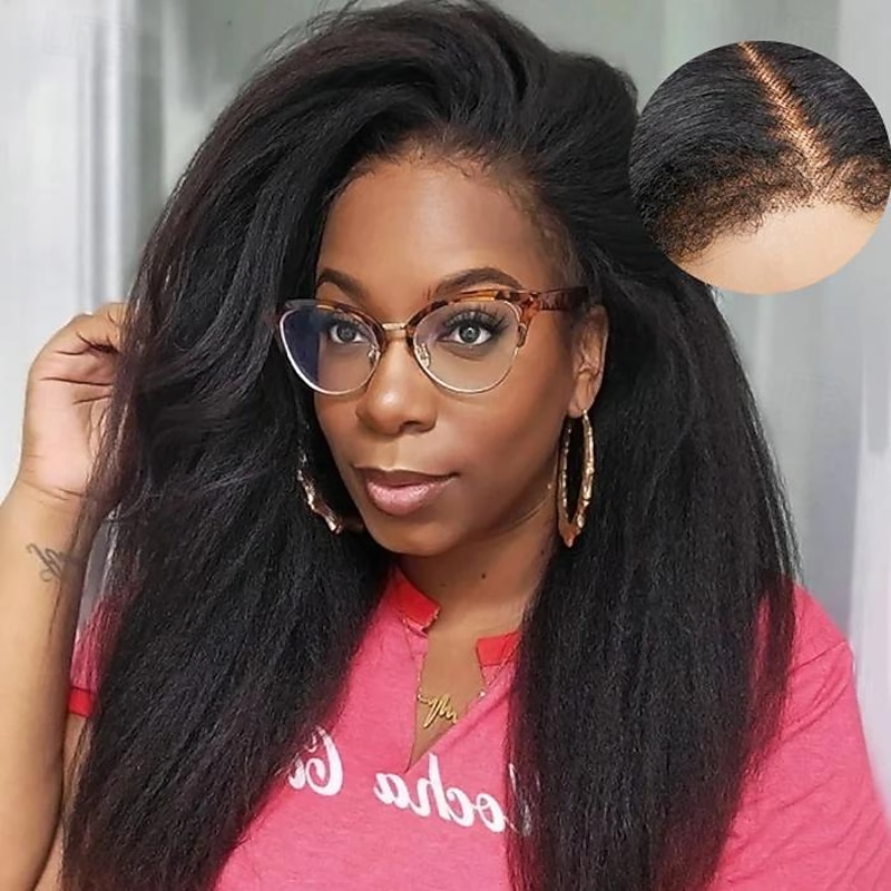 Ishow Human Hair 13x4 Lace Front Wig Free Part Brazilian Hair Yaki Straight Natural Wig 150% Density with 4C-Baby Hair