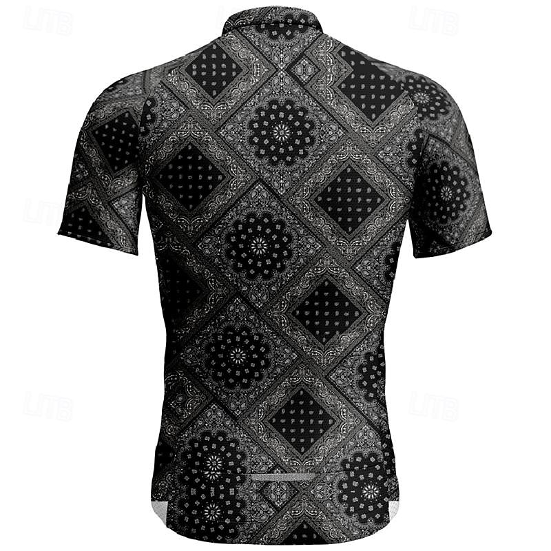 Men's Cycling Jersey Flower Argyle Short Sleeve Bike Tee Tshirt Jersey Top with 3 Rear Pockets Mountain Bike MTB Quick Dry Breathable Sports Black White Clothing Apparel2