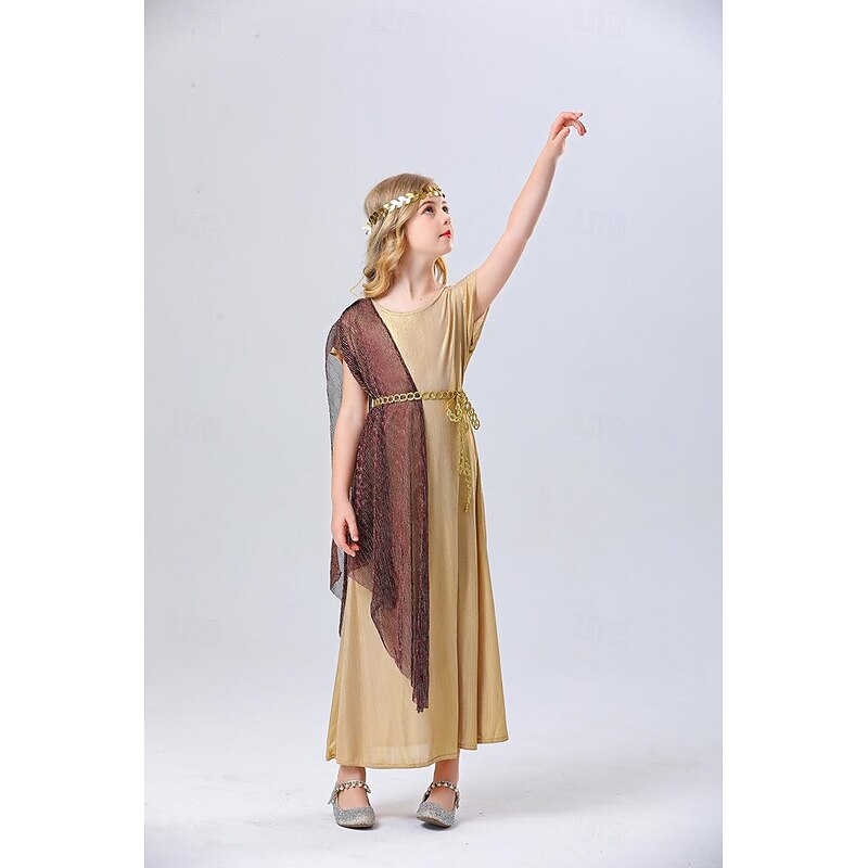 Greek Goddess Halloween Cosplay Costume Robe Carnival Costume Vintage Inspired Kid's Girls' Carnival Masquerade Party Masquerade Easy Halloween Costumes Dress Up4