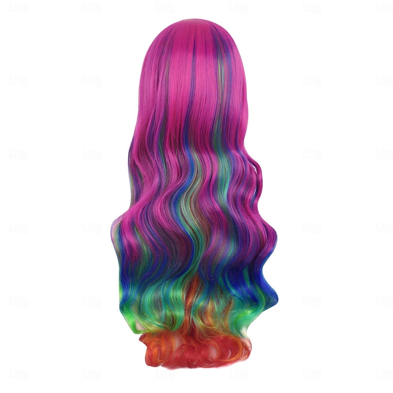 28 Inch/70cm Beautiful Long Wavy Harajuku Style Cosplay Wig (Rainbow Color) Halloween Wigs4