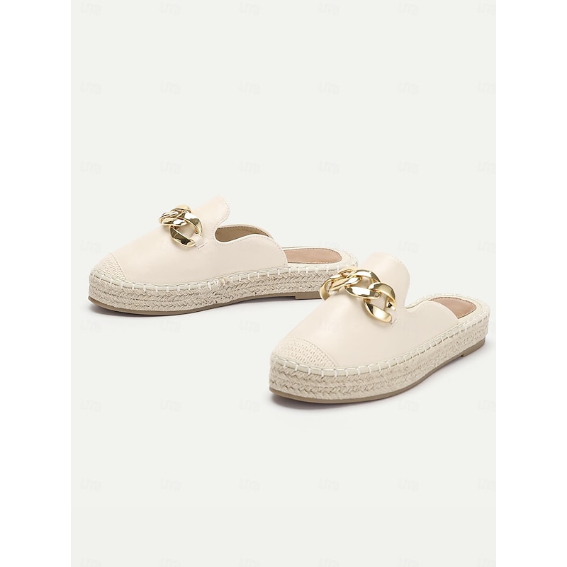 Women's Espadrille Mules with Gold Chain Detail – Casual Slip-On Flats for Summer Beach and Daily Wear3