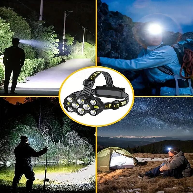 Rechargeable Headlamp Torch 10 LEDs Super Bright Head Torches 22000 Lumens 10 Modes IPX4 Headlamp Hands Rating Hands-Free Capability Ideal for Camping Cycling3
