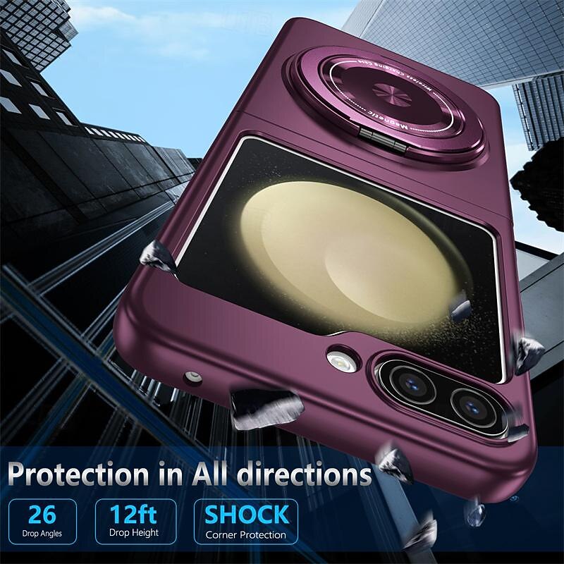 Phone Case For Samsung Galaxy Z Flip 7 Z Flip 6 Z Flip 5 Magnetic Adsorption with Stand Holder Support Wireless Charging Shockproof PC3