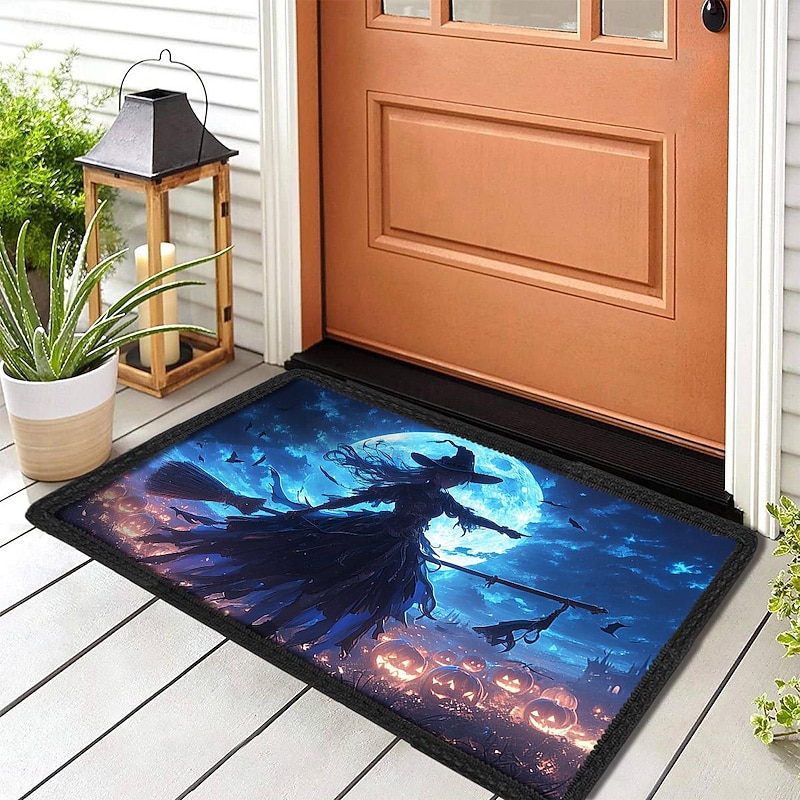 Halloween Pumpkin Doormat Jack O Lantern Witch Kitchen Mat Floor Mat Non-Slip Area Rug Oil Proof Rug Indoor Outdoor Mat Bedroom Decor Bathroom Mat Entrance Rug
