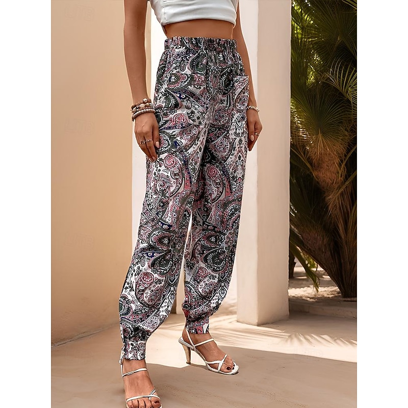 Women's Joggers Pants Trousers Casual Daily Long Paisley Pocket Split Print Breathability Comfortable Inelastic Vacation Weekend Green Spring & Summer Regular Fit3