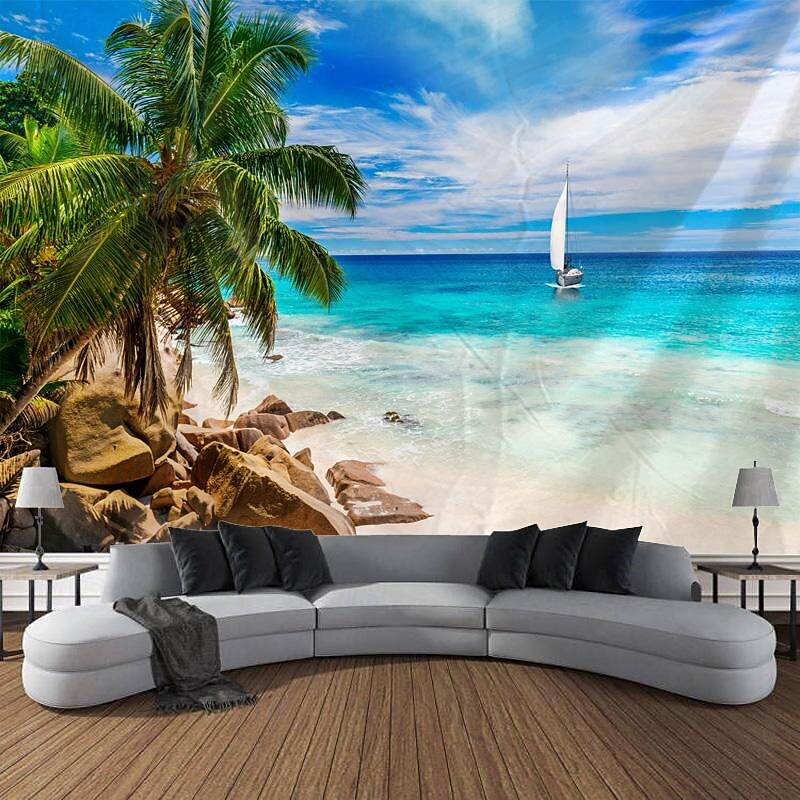 Nature Beach Ocean Hanging Tapestry Wall Art Large Tapestry Mural Decor Photograph Backdrop Blanket Curtain Home Bedroom Living Room Decoration2