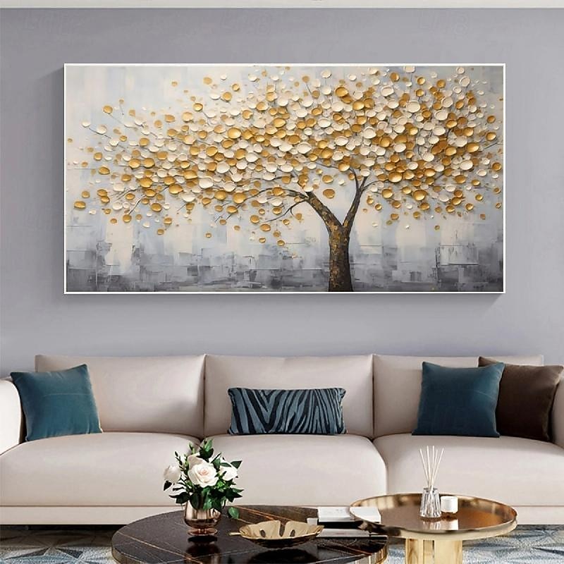 Large 3D Golden Tree Canvas Oil Painting handmade Autumn Nature Landscape painting handmade  Wall Art Botanical Knife Painting Light Luxury for Living Room Decor2
