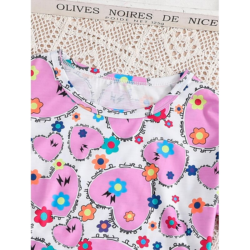 2 Pieces Kids Girls' Graphic Crewneck Shirt & Shorts Set Short Sleeve Fashion School 7-13 Years Summer Purple3