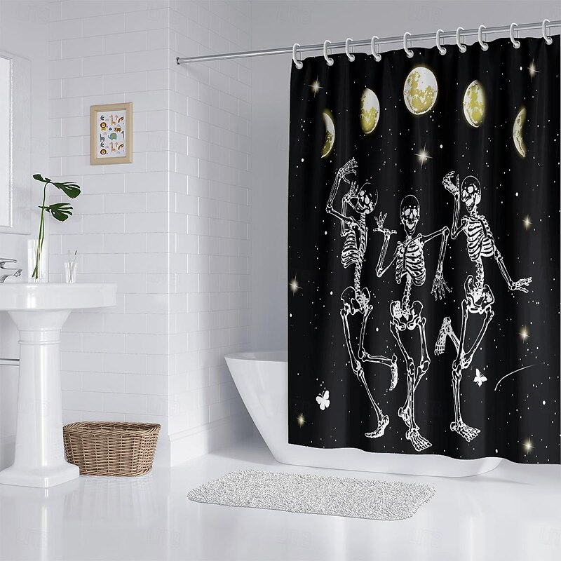 Halloween Skull Shower Curtain, Modern Machine Washable Waterproof Polyester Fabric for Bathroom Decor Bathtub with 12 Hooks3