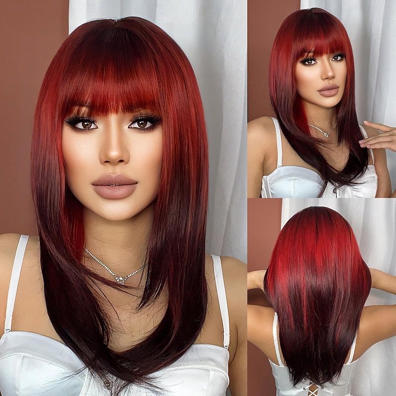 Synthetic Wig Uniforms Career Costumes Princess Straight kinky Straight Middle Part Layered Haircut Machine Made Wig 24 inch Red Synthetic Hair Women's Cosplay Party Fashion Red