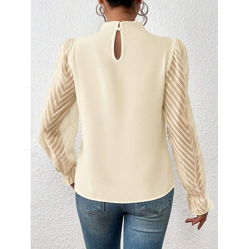 Shirt Blouse Dressy Tops Women's White Pink Navy Blue Plain Mesh Street Daily Fashion High Neck Regular Fit S2