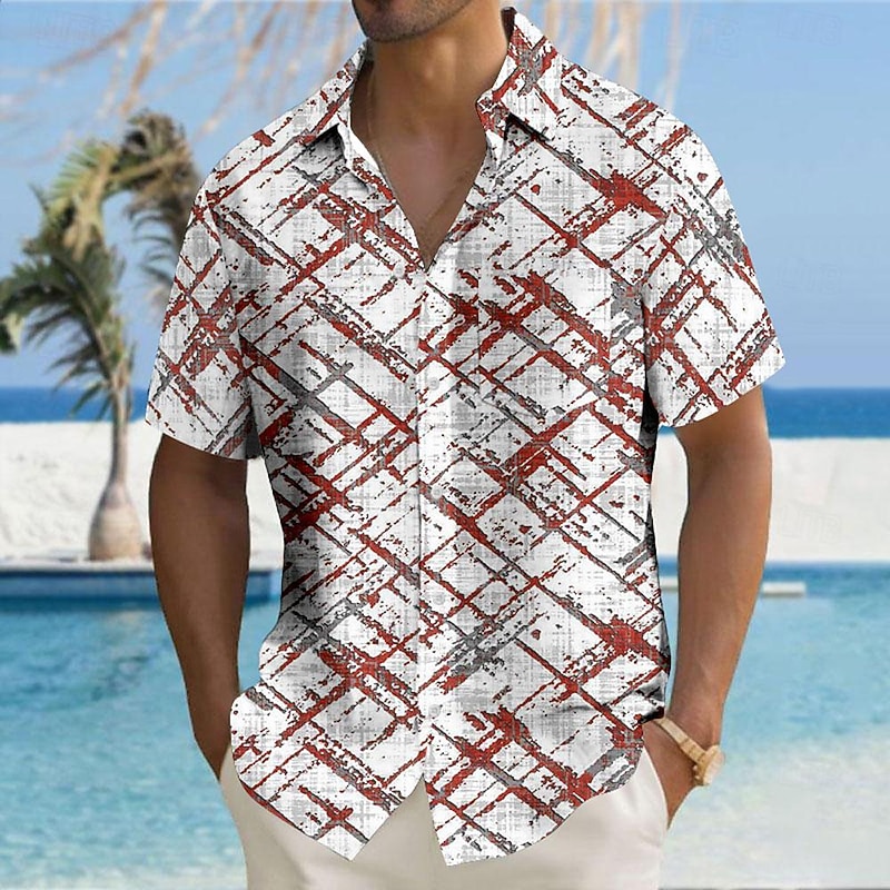 Men's Geometric Geometric Pattern Button Up Shirt Printed Shirts Short Sleeve Hawaiian Resort Outdoor Vacation Summer Turndown Print Button-Down Yellow Red Blue Green2