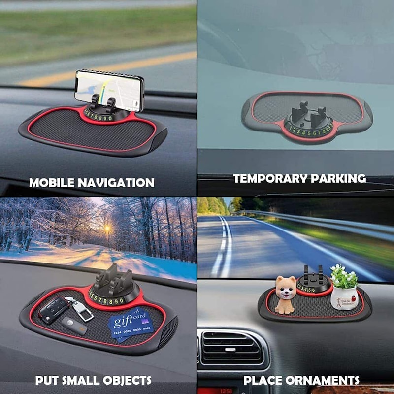 Multifunction Car Anti-Slip Mat Auto Phone Holder - 3-in-1 Dashboard Organizer with Rotating Phone Bracket - Non-Slip PVC Material2