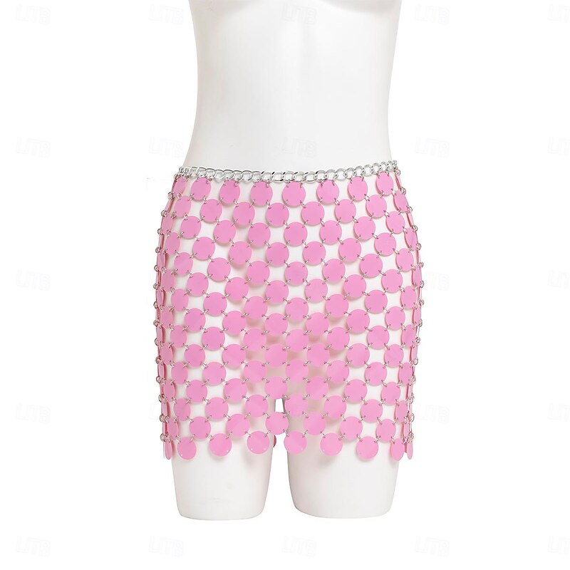 Women Sequin Rainbow Chainmail Mini Skirt Sparkly Dots Belly Dance Hip Skirts Rave Waist Chain4