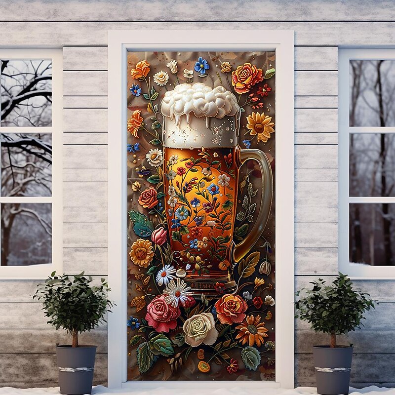 Oktoberfest Beer Floral Door Covers Door Tapestry Door Curtain Decoration Backdrop Door Banner for Front Door Farmhouse Holiday Party Decor Supplies3
