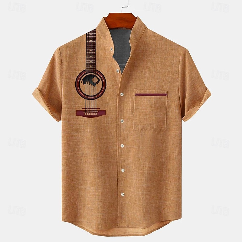 Men's Boardmasters Ethnic Shirt Button Up Shirt Short Sleeve Casual Tribal Holiday Summer Spring Stand Collar Buttons Print Yellow