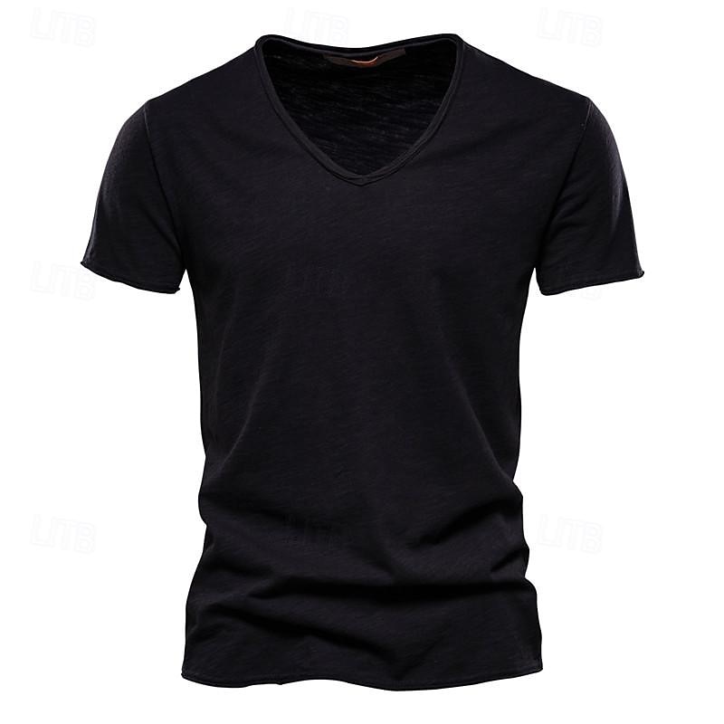 Men's T shirt Short Sleeve Solid Color V-neck Casual Daily Tops Basic Casual / Summer2