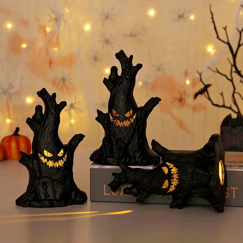 Halloween Hunted House Light Decoration Light Ghost Stump Night Light Grimace LED Electronic Candle Light Halloween Party Home Scene Layout 1/3PCS4