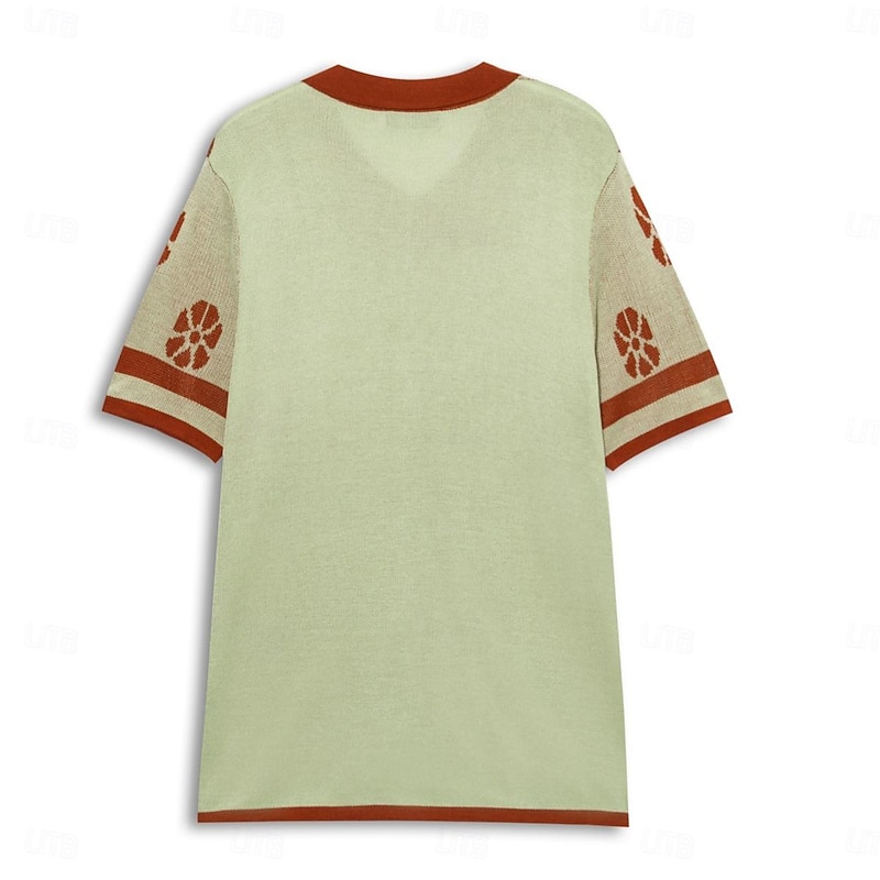 Men's Knit Polo Sweater Golf Shirt Daily Wear Shirt Collar Short Sleeves Stylish Vintage Style Striped Knitted Summer Winter Regular Fit Black White Navy Blue Green Coffee Knit Polo Sweater4