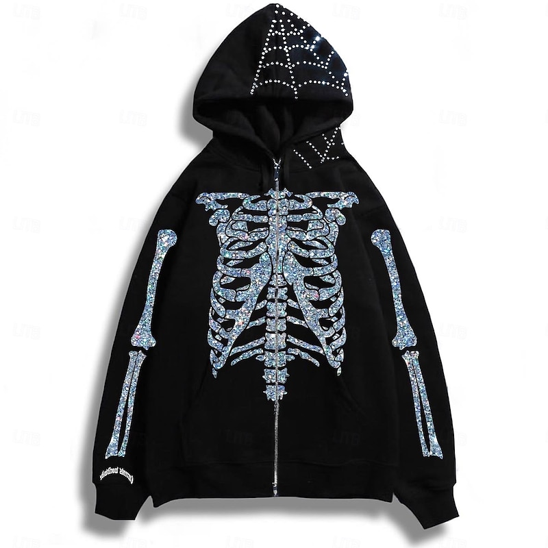 Halloween Skeleton Skull Hoodie Outerwear Zip-Up Hoodie Skull For Men's Women's Adults' Halloween Carnival 3D Print Party Casual Daily4