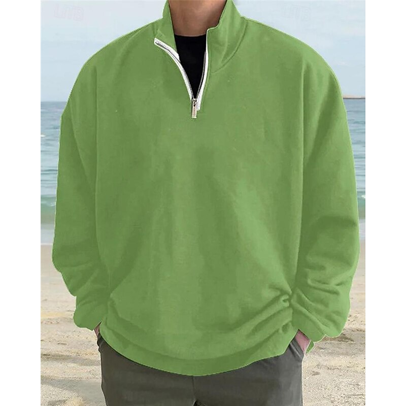 Men's Sweatshirt Quarter Zip Sweatshirt Light Khaki. Black White Wine Red Half Zip Plain Sports & Outdoor Daily Holiday Polyester Streetwear Basic Casual Spring &  Fall Clothing Apparel Hoodies4