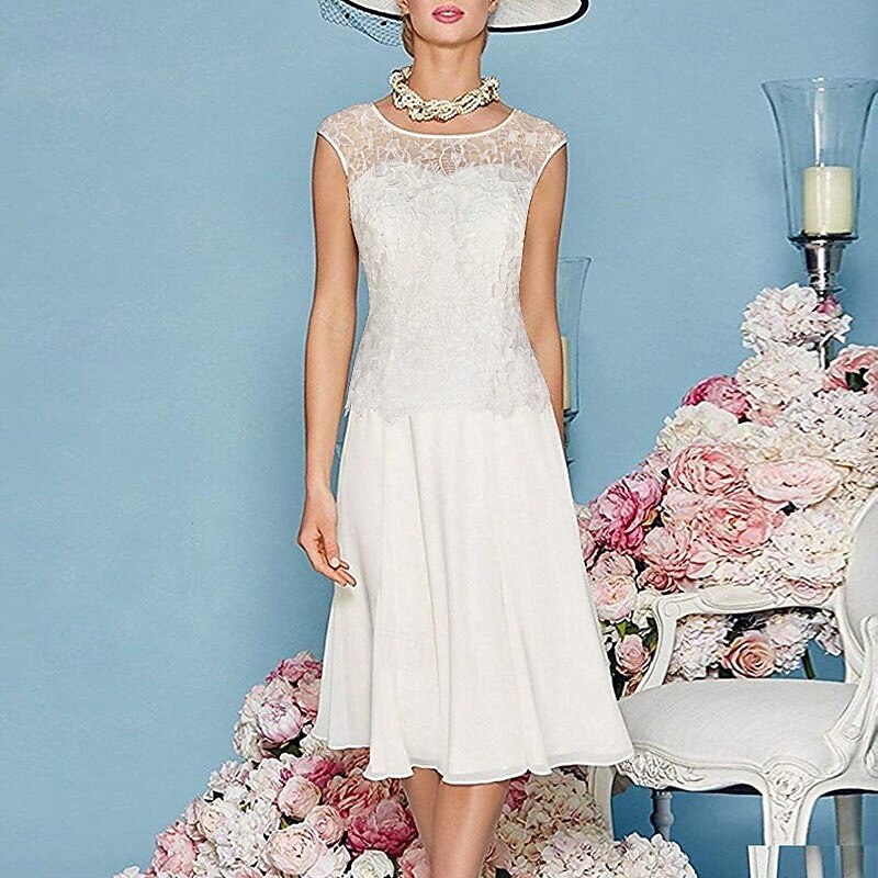 Beach Wedding Two Piece Sheath Mother of the Bride Dress Wedding Guest Church Elegant Jewel Chiffon Satin Lace Short Jacket Dresses with Appliques Race Day Dress3