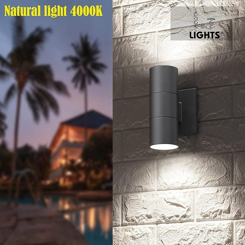 L.T LIGHTS 30 cm Outdoor Wall Light LED Waterproof Wall Lamp Dumb Black Up and Down Luminous Aluminum COB Suitable for Garden Eaves Garage AC85-265V2