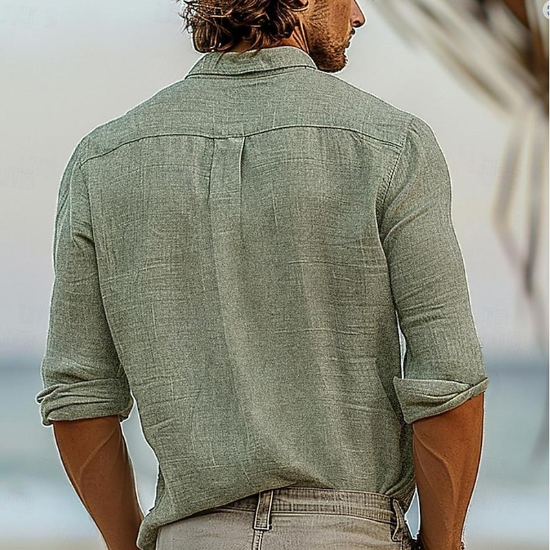 Men's Shirt Linen Shirt Green Long Sleeve Graphic Trees / Leaves Turndown Shirt Collar Outdoor Causal Button Clothing Apparel2